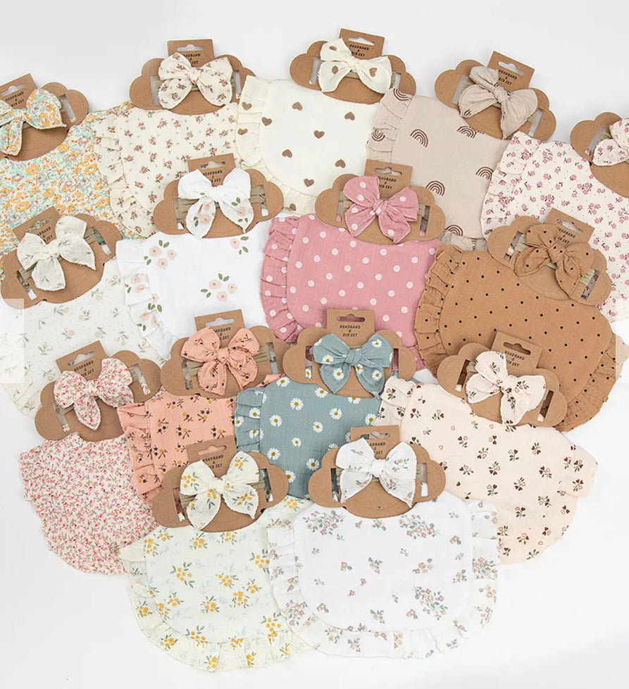 SET DE BABERO CON VUELITOS Y DIADEMA DE MOÑO - Tesoritos Baby