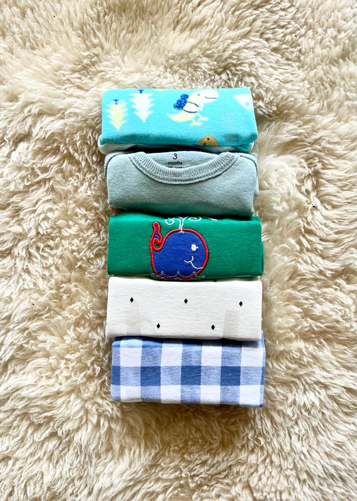 PACK 5 BODIES CON DISEROS Y COLORES VARIOS PARA NIÑO MANGA LARGA - Tesoritos Baby