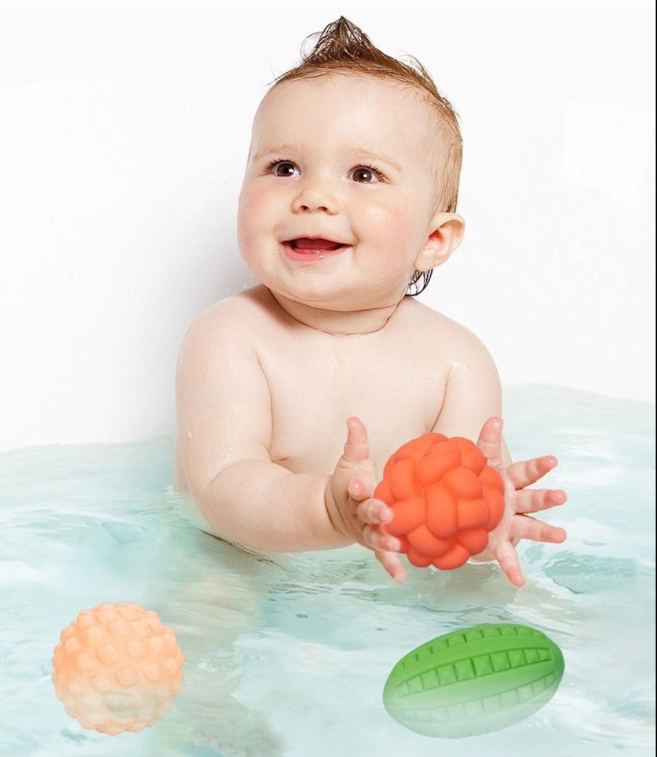 SET DE 6 PELOTAS DE GOMA SENSORIALES - Tesoritos Baby