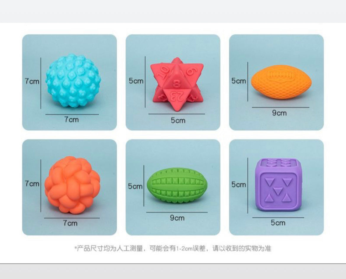SET DE 6 PELOTAS DE GOMA SENSORIALES - Tesoritos Baby
