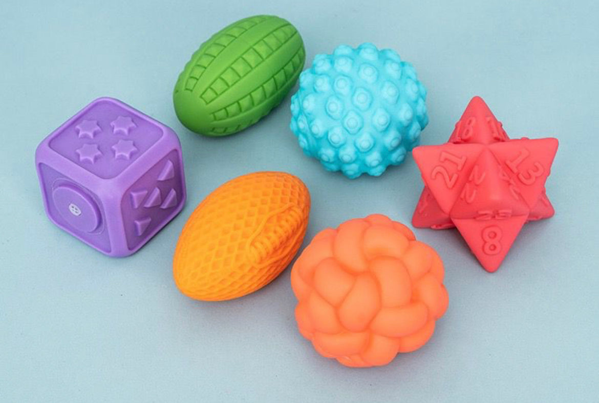 SET DE 6 PELOTAS DE GOMA SENSORIALES - Tesoritos Baby