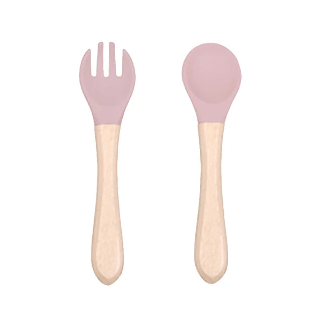 SET CUBIERTOS SILICONA CON AGARRE DE MADERA