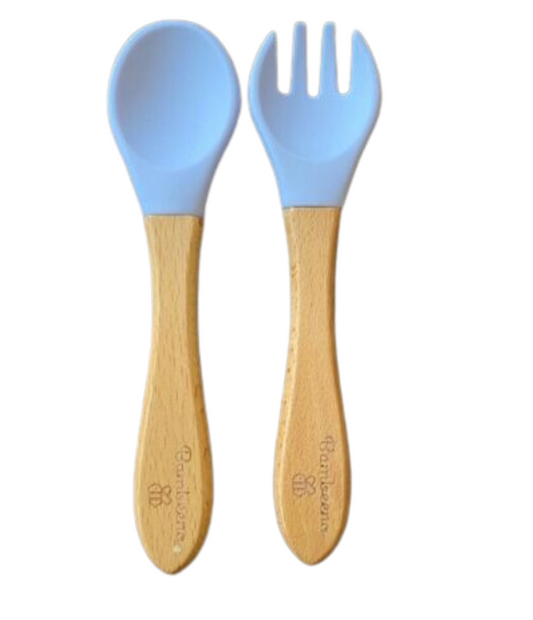 SET CUBIERTOS SILICONA CON AGARRE DE MADERA