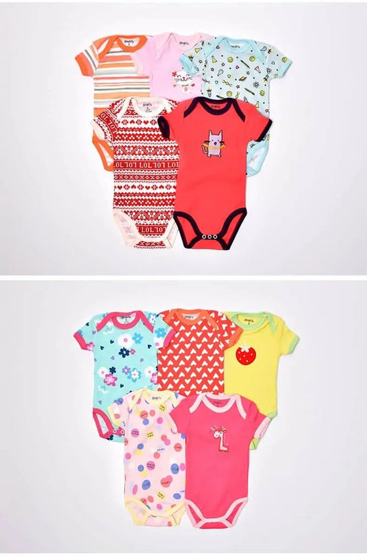 PACK 5 BODIES CON DISEROS Y COLORES VARIOS PARA NIÑA MANGA CORTA - Tesoritos Baby